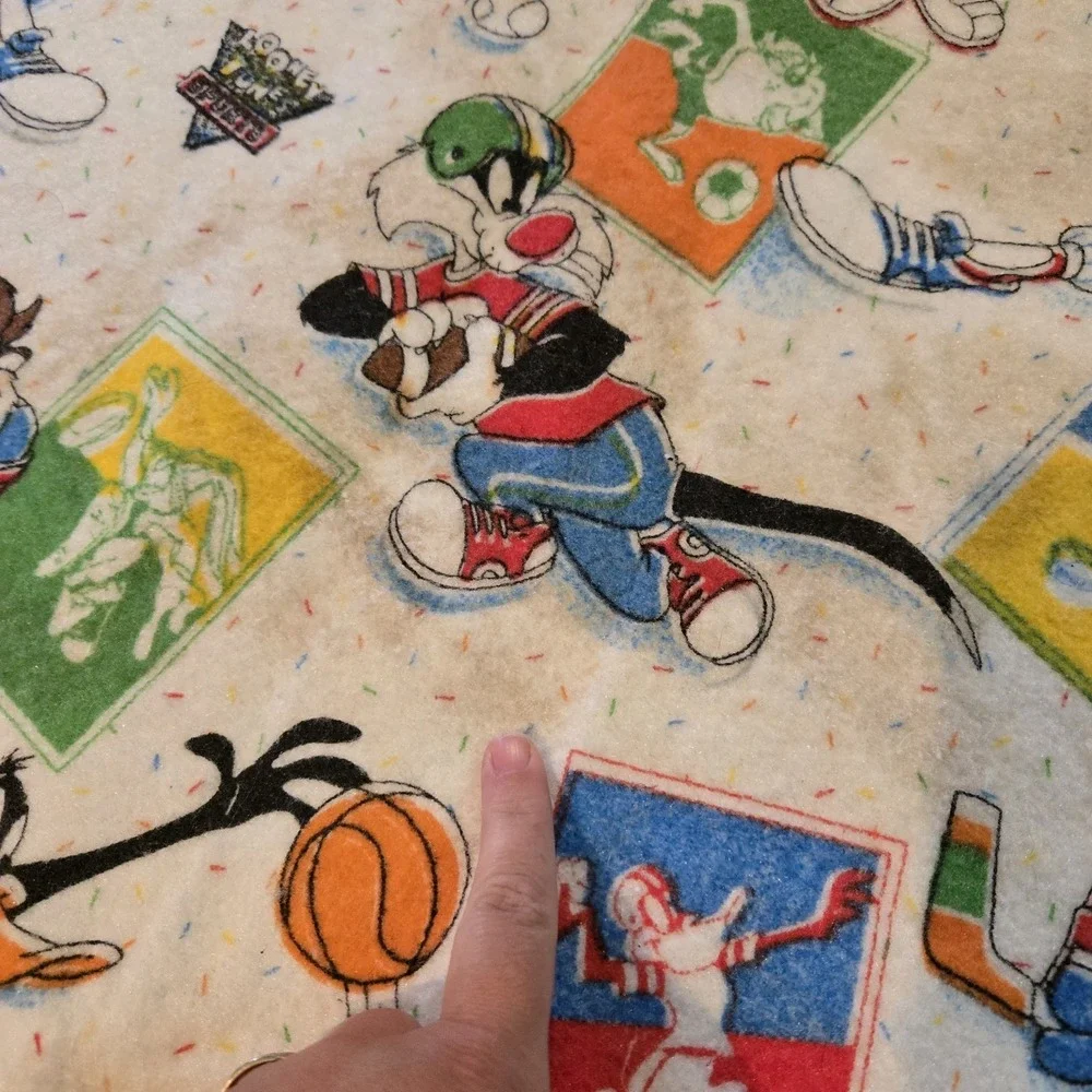 Vintage 90s Warner Bros. Looney Toons Space Jam Throw Blanket Satin‎ Trim